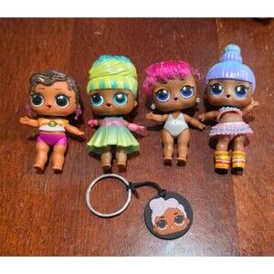 Lot of 4 LOL Surprise Dolls 3" Glitter Dolls Plus Keychain